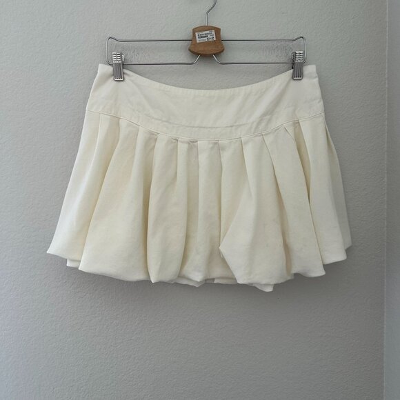 Free People Bubble Hem Pleated Flouncy Mini Skirt Minimalist Off White 8 - Picture 3 of 7